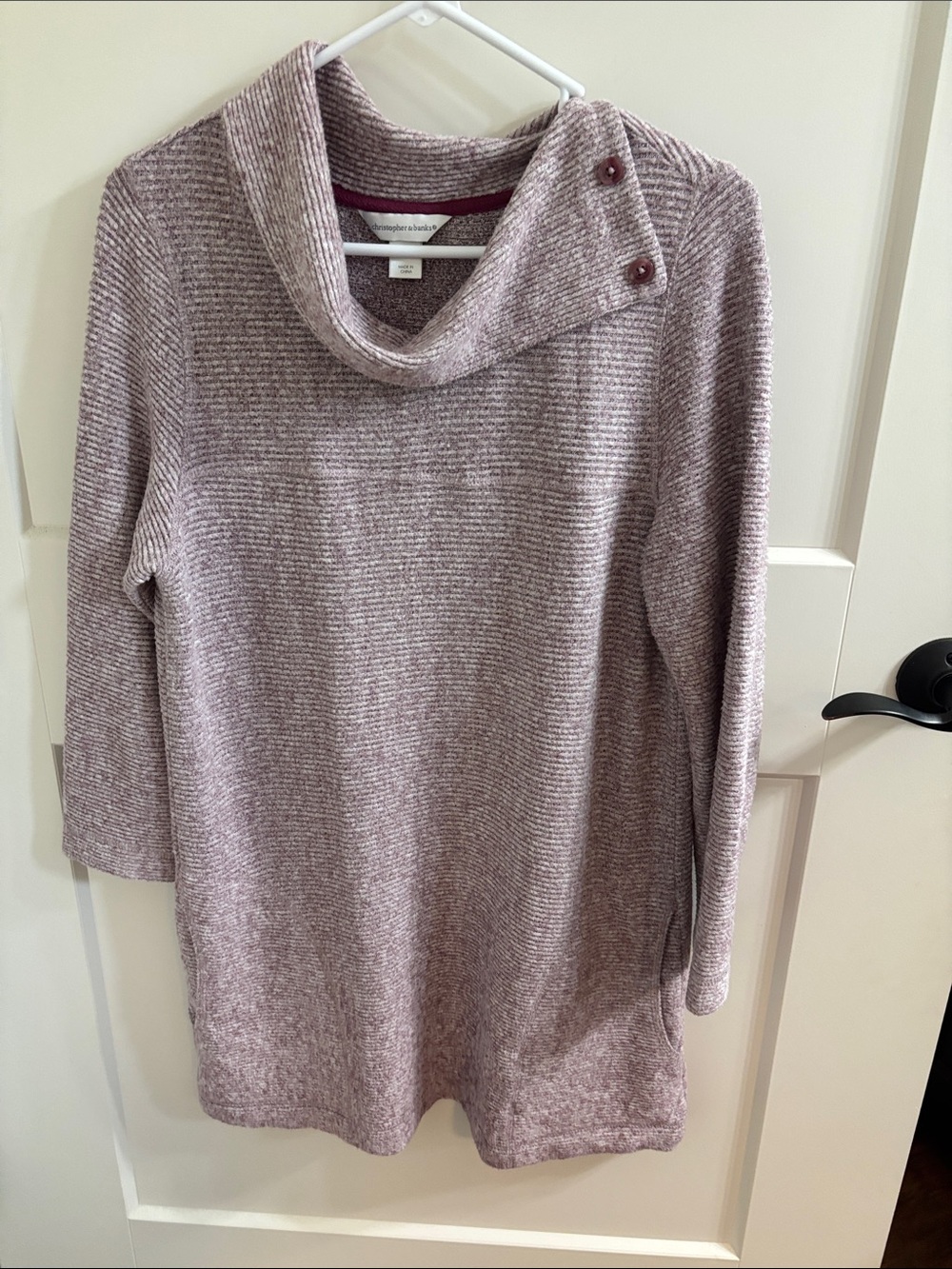 Christopher & Banks Dusty Mauve Cowl Neck Tunic with Shoulder Buttons